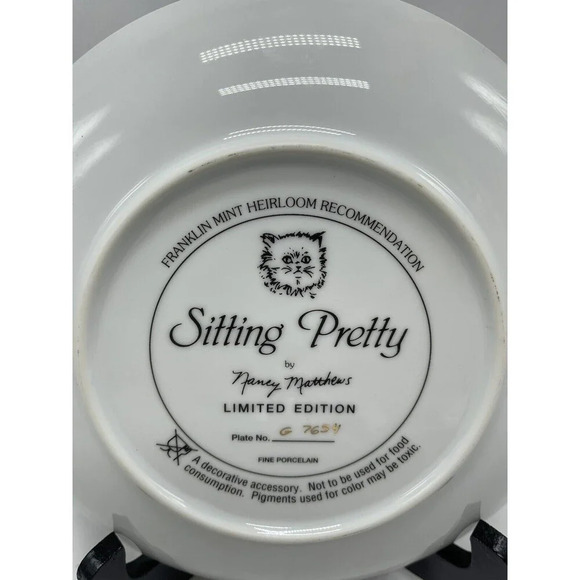 Sitting Pretty Collectors Plate Nancy Matthews Franklin Mint Heirloom Cats Decor - Picture 5 of 8